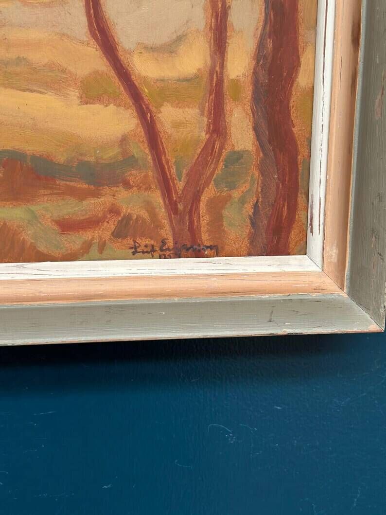 Original Swedish Oil on Panel – "Autumn Landscape" – Signed – Vintage and Framed – 46 × 36 cm (18.1" × 14.2")