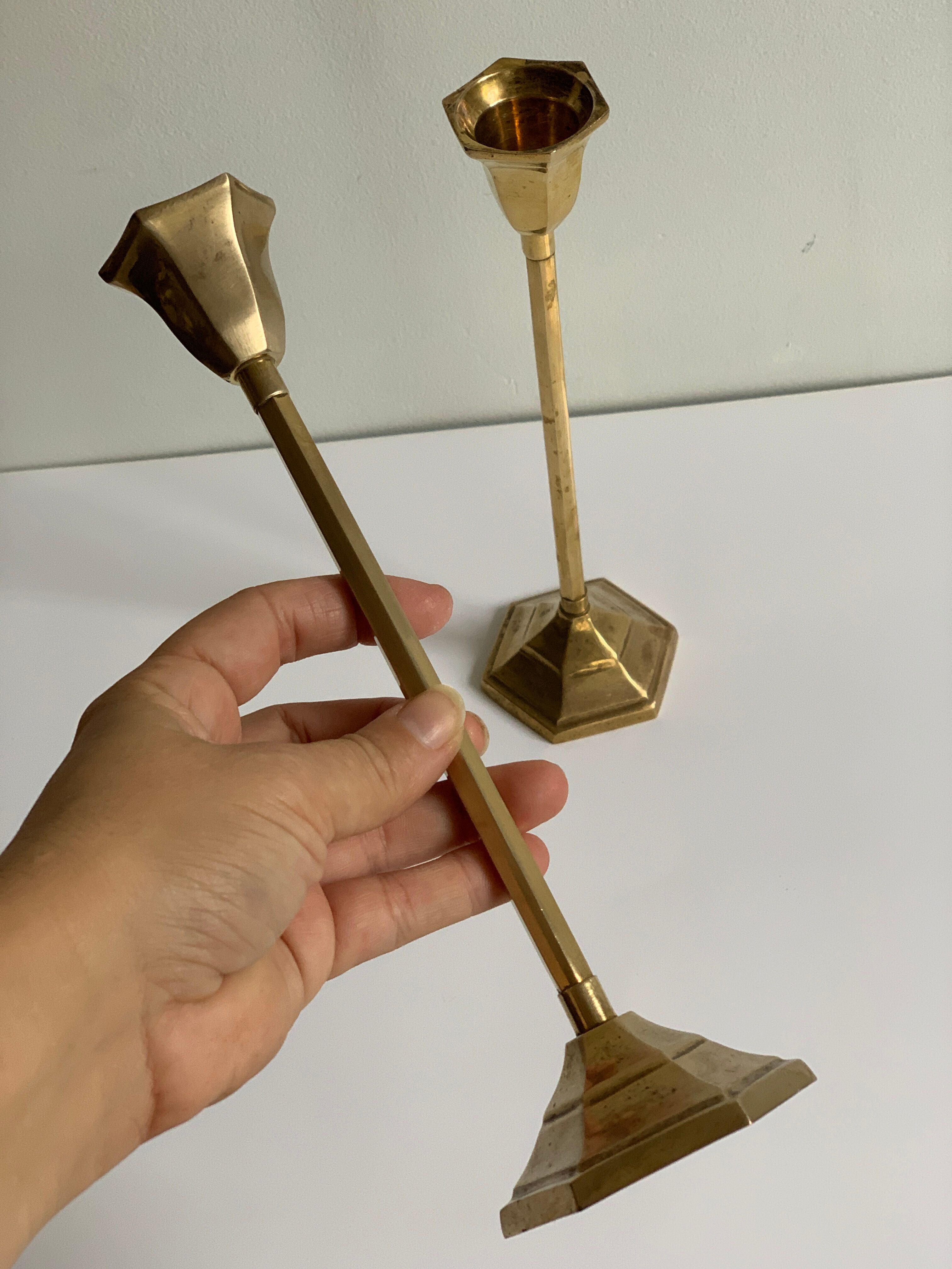 Pair of brass candle holders