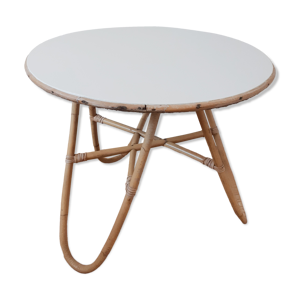 table ronde en osier/rotin/bambou