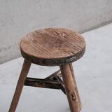 Primitive Mid-Century French Wooden Stool or Side Table