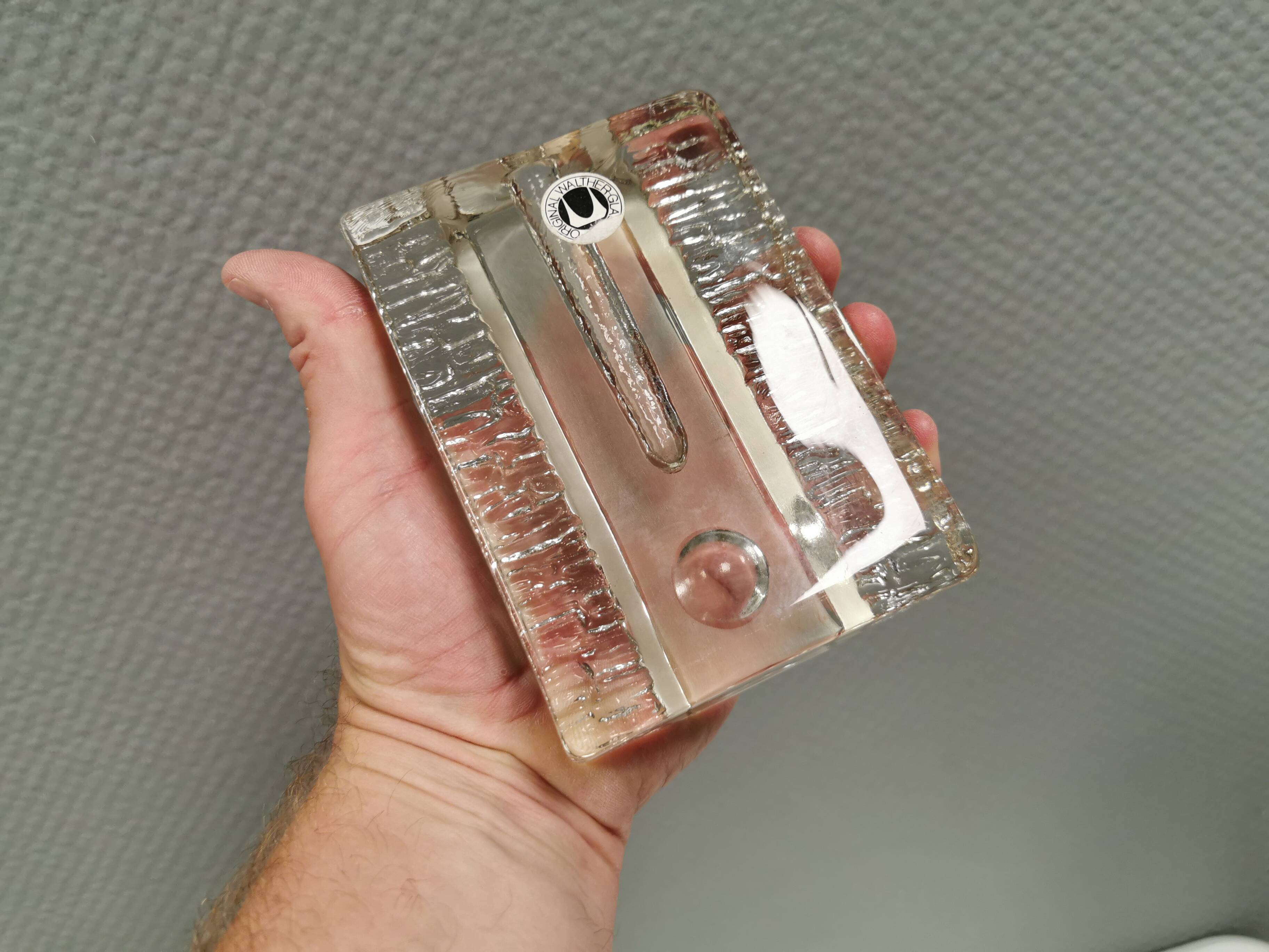 Pukeberg Walther Glass rectangular “solifleur” glass vase with one stem.