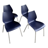 Set of 4 Kartell Maui Chairs — Navy Blue Polypropylene Seats, Chrome Legs, by Vico Magistretti