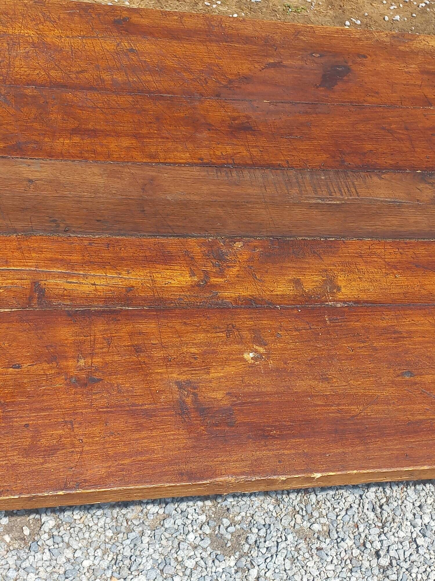 19th century farmhouse table in oak and poplar with spindle legs 198cm