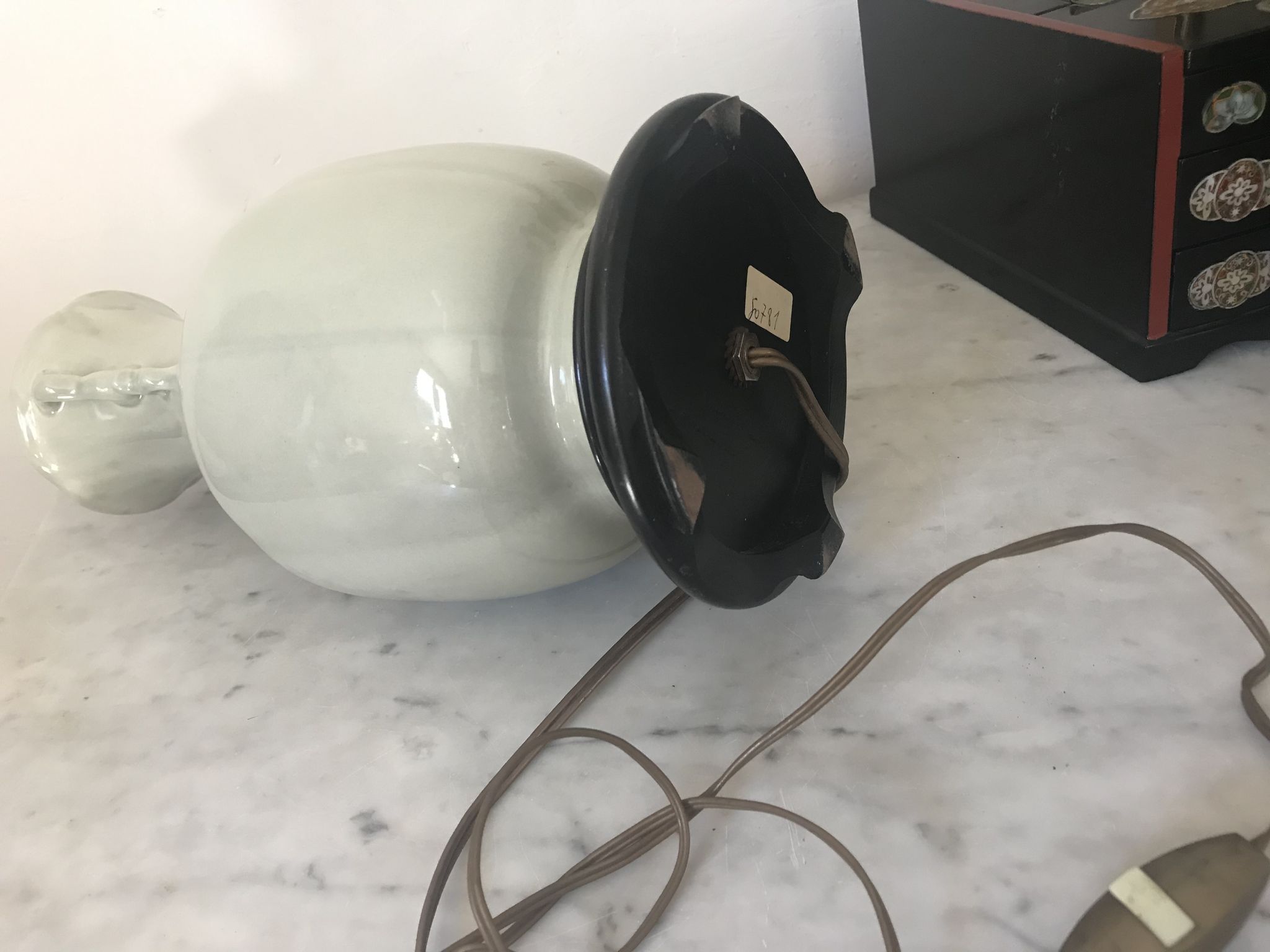 Lampe en céramique vintage vert céladon