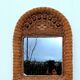 Woven wicker mirror and wooden beads 60s