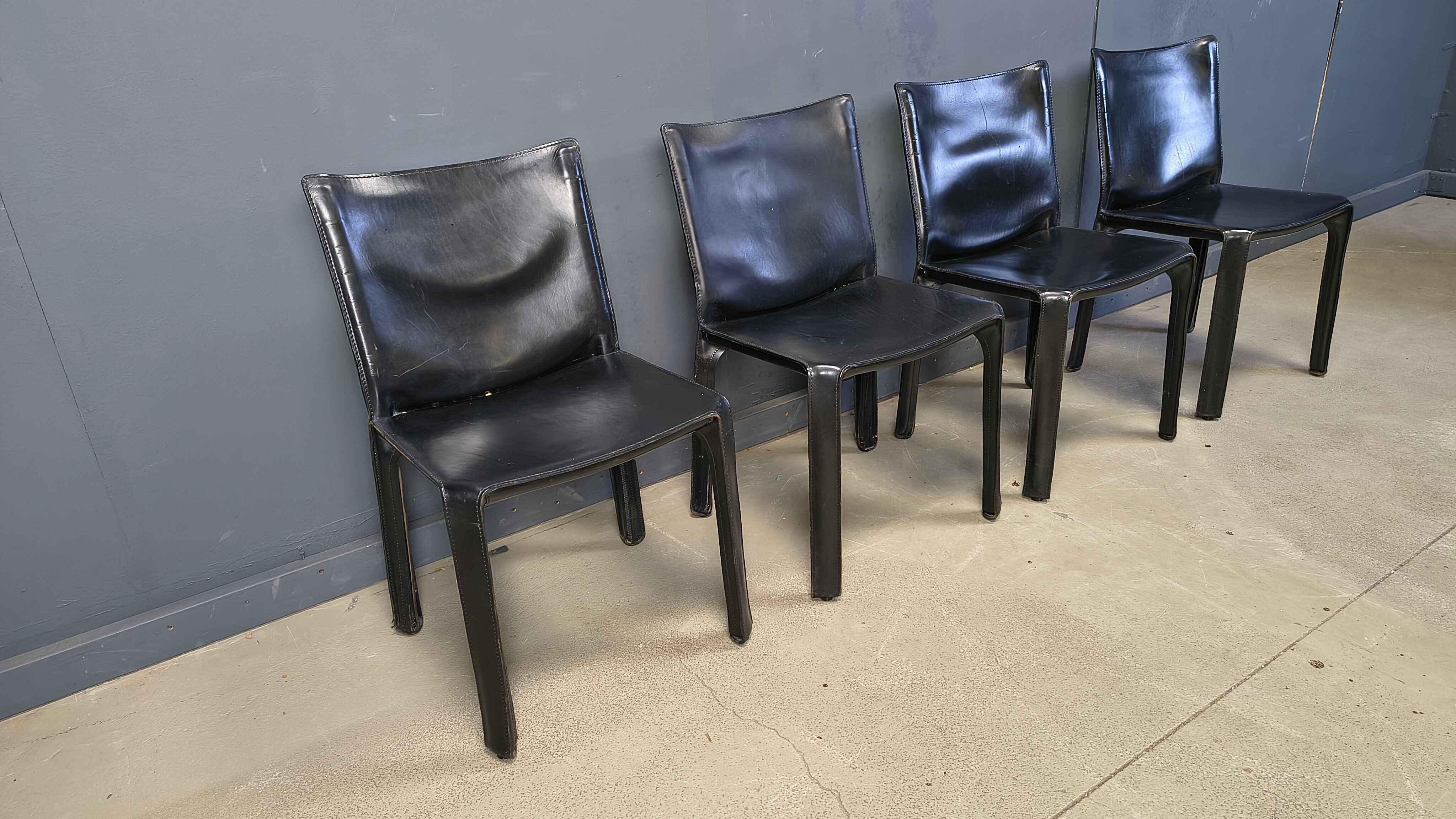 Black leather Mario Bellini Cab dining chairs Italy, 1970s - set of 4