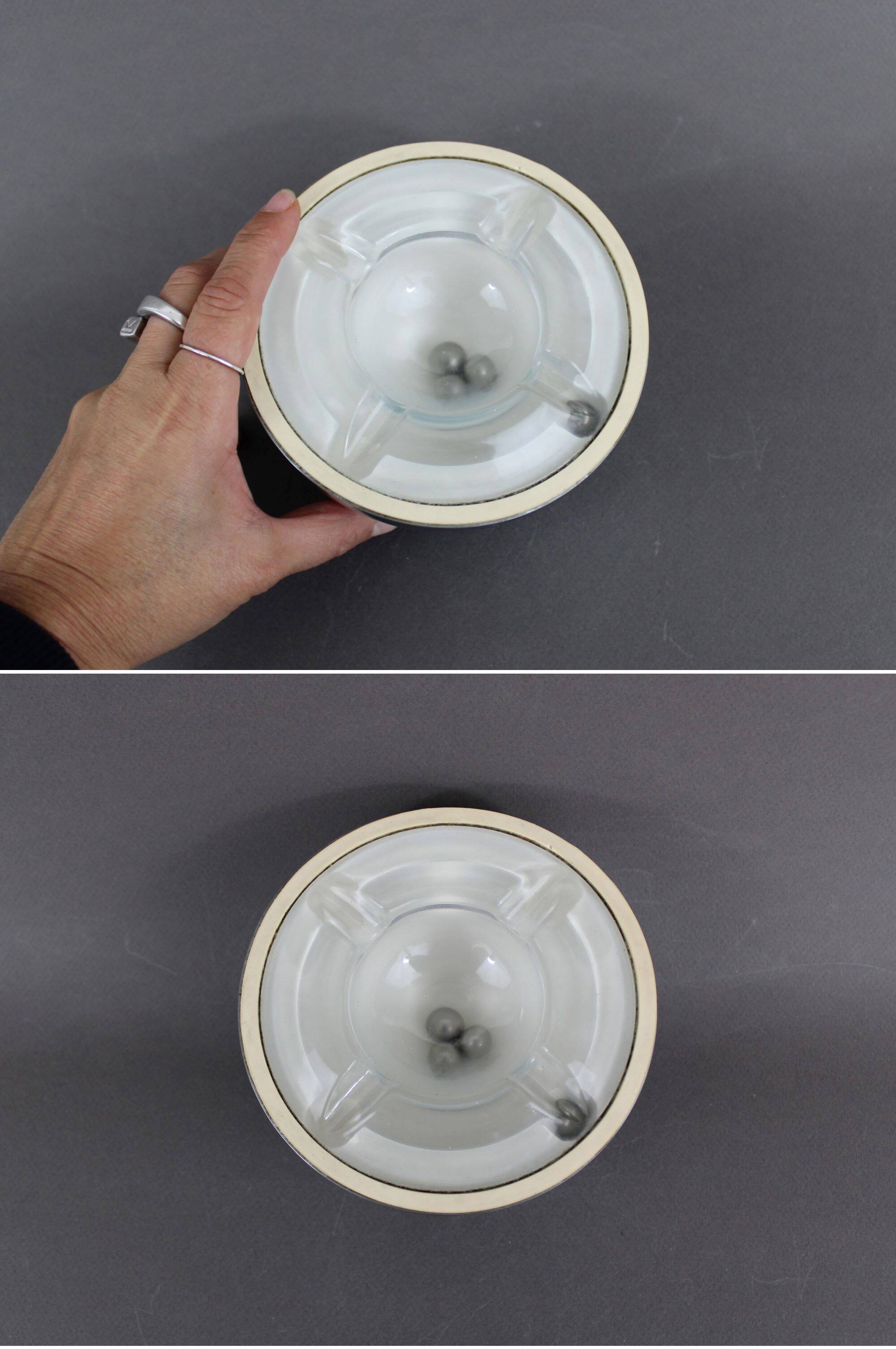 Puzzle ball ashtray design in vintage metal from the 70s