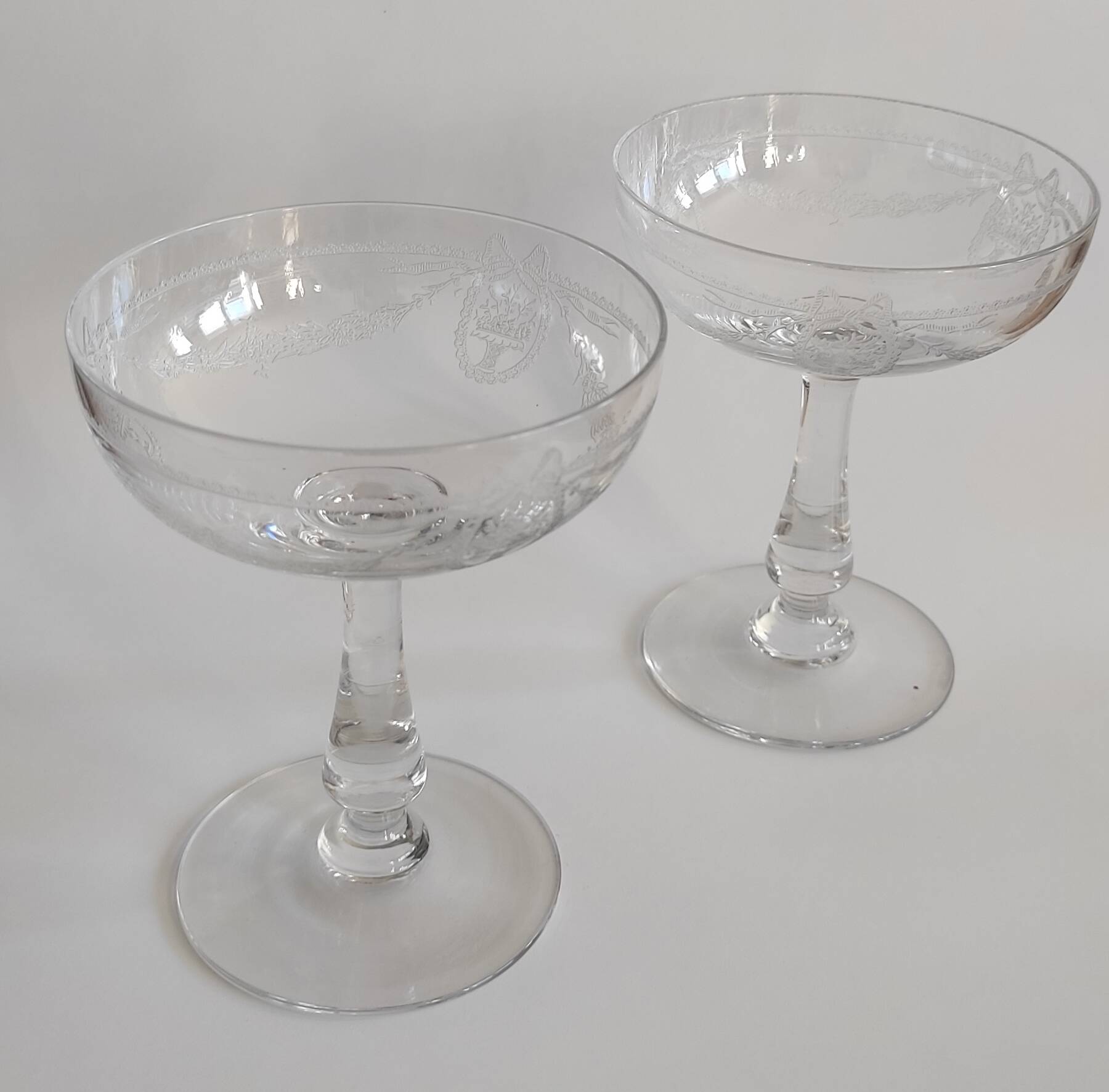 Crystal champagne coupes from Saint Louis.