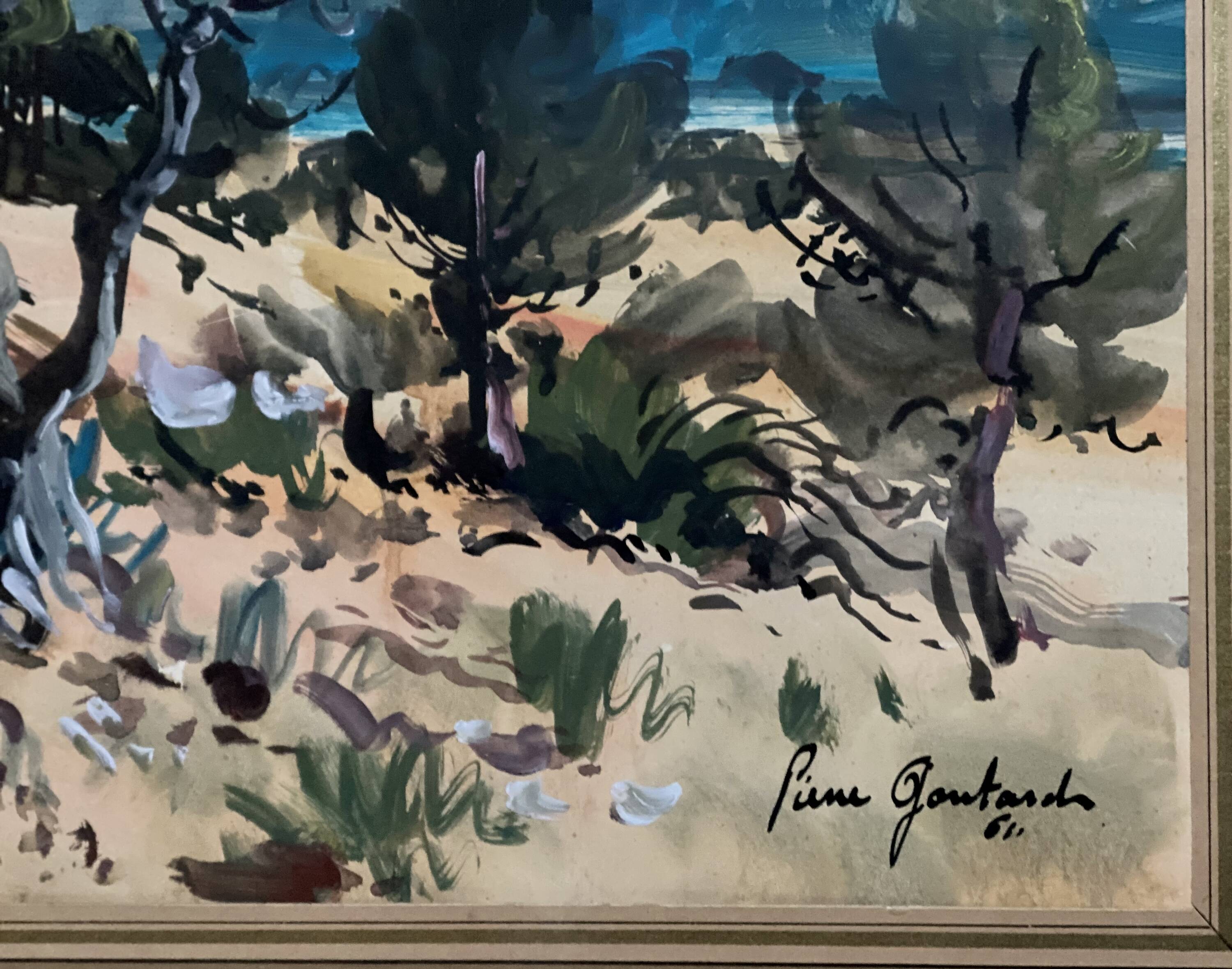 Painting by Pierre Gontard Landscape of Provence vintage 1960