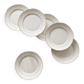 6 antique earthenware flat plates in off-white with gilding from Moulin des Loups.