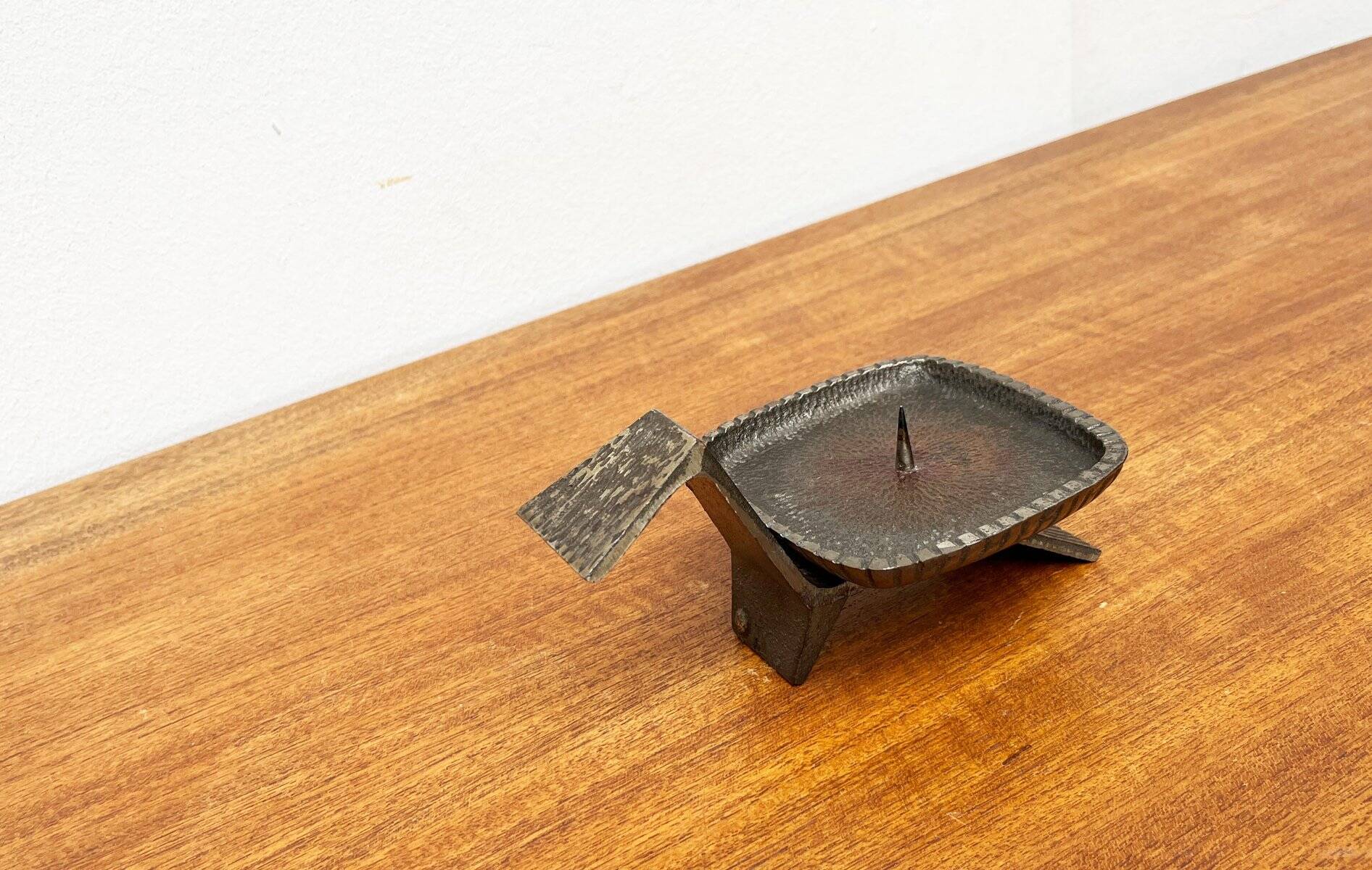 Brutalist Japanese bronze candlestick from the mid-century for Beva, 1960s.