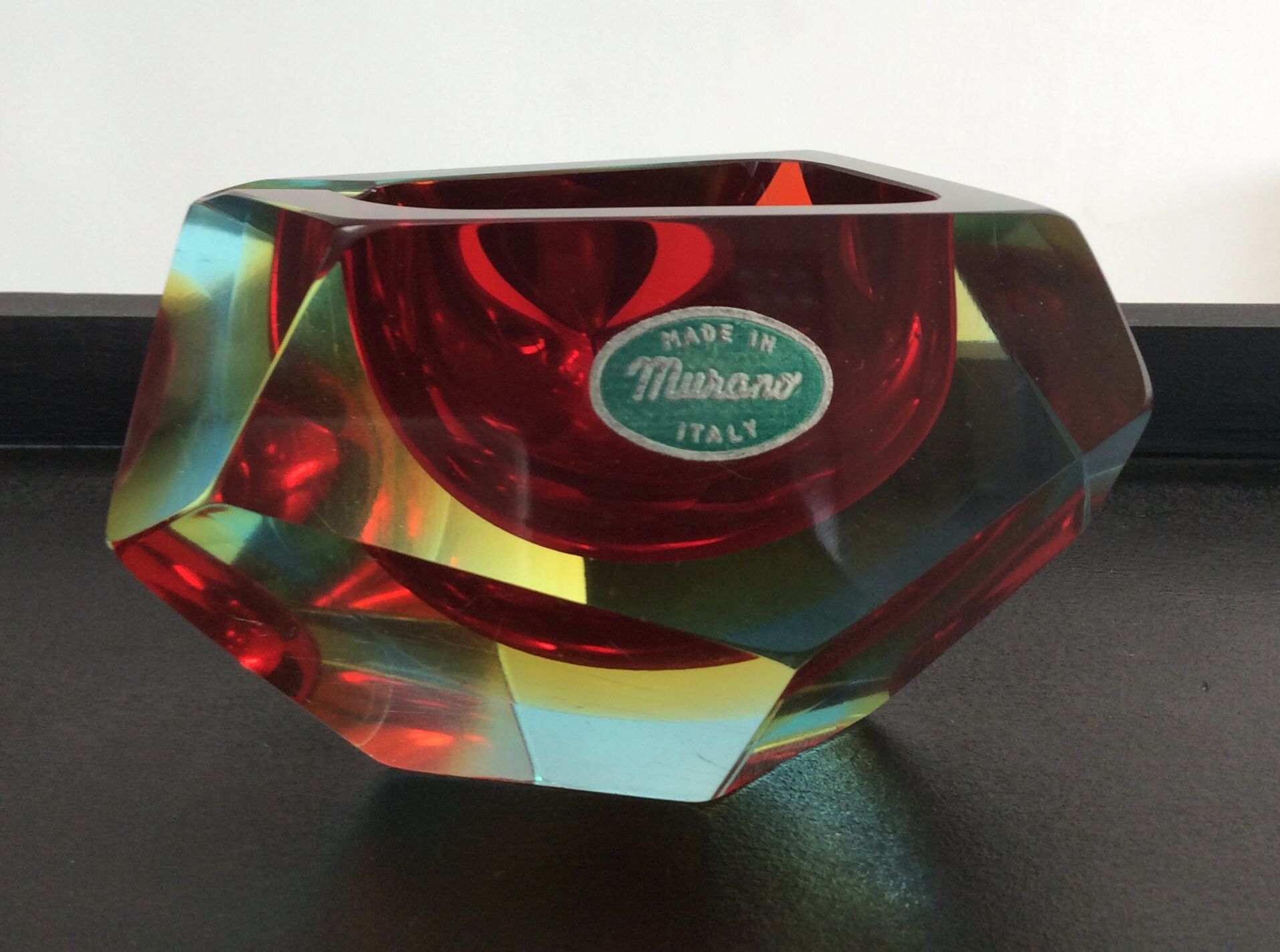 Empty vintage asymmetrical pocket Murano Sommerso by Flávio Poli