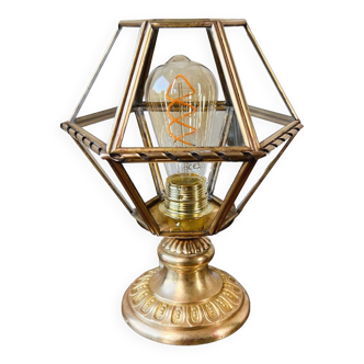 Lampe en laiton, bronze et verre