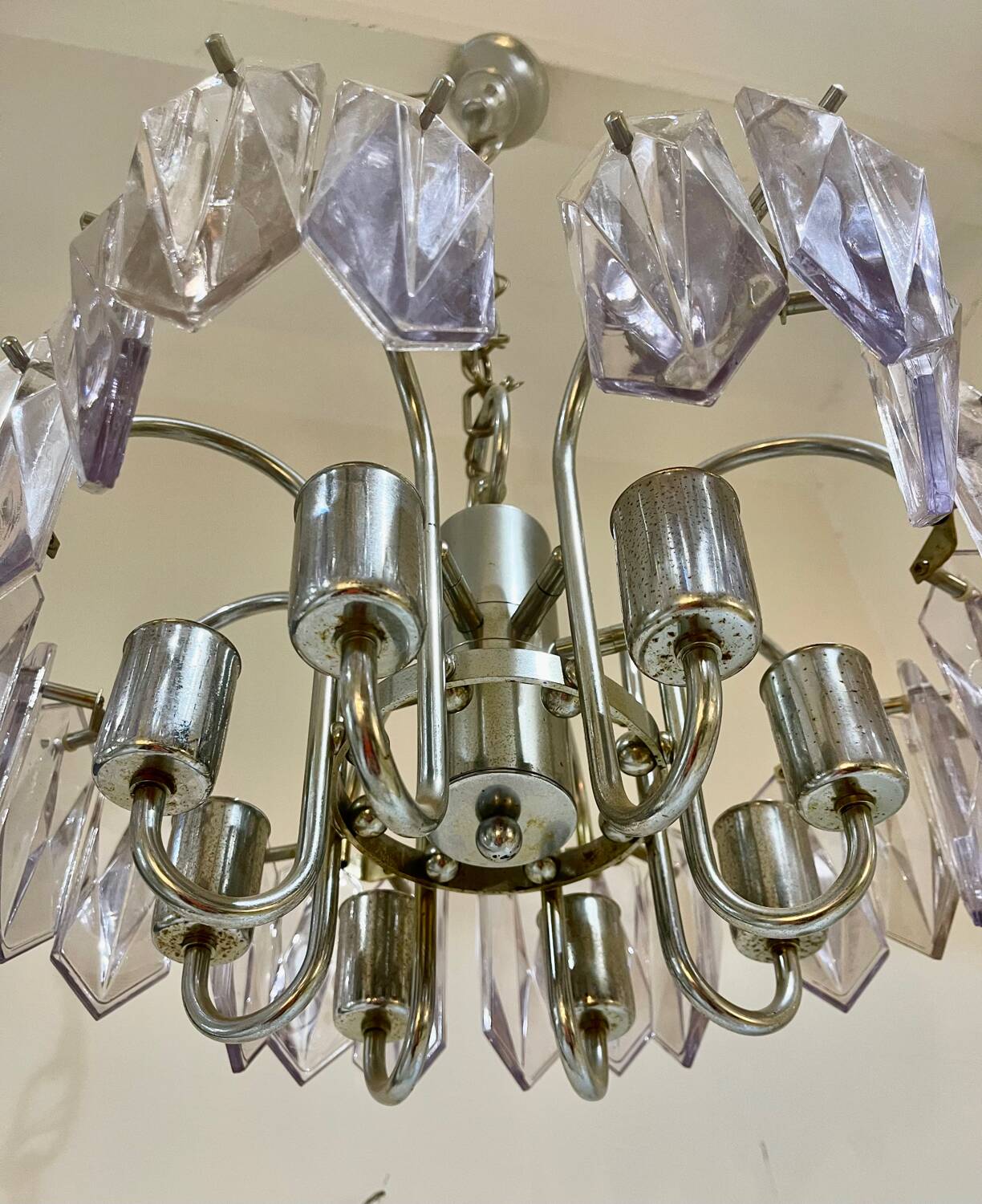 Kinkeldey chandelier with iridescent glass and chrome structure, Austria 1970s