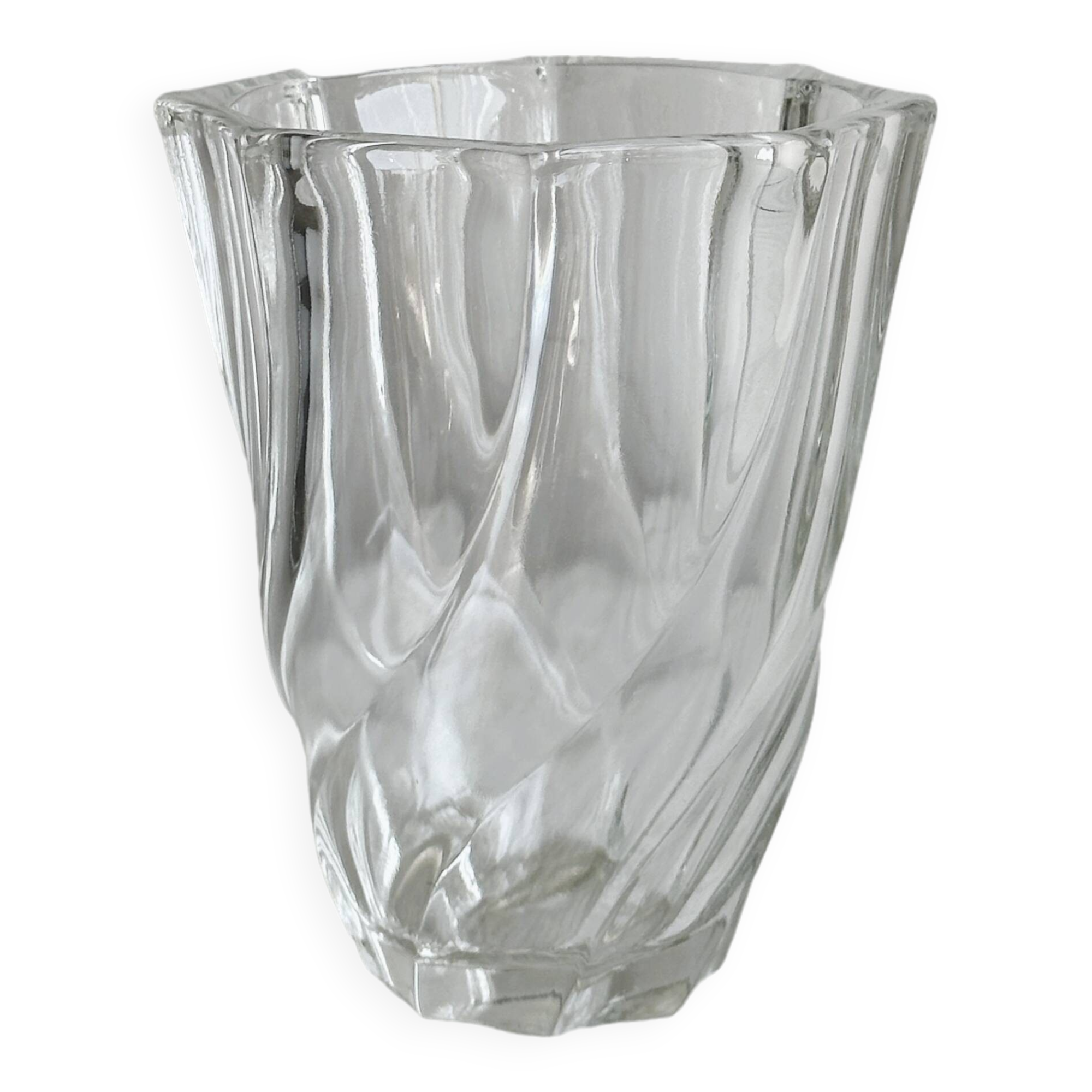 thick twisted glass vase.