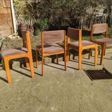 Series of 4 Scandinavian beech chairs with velvet seats