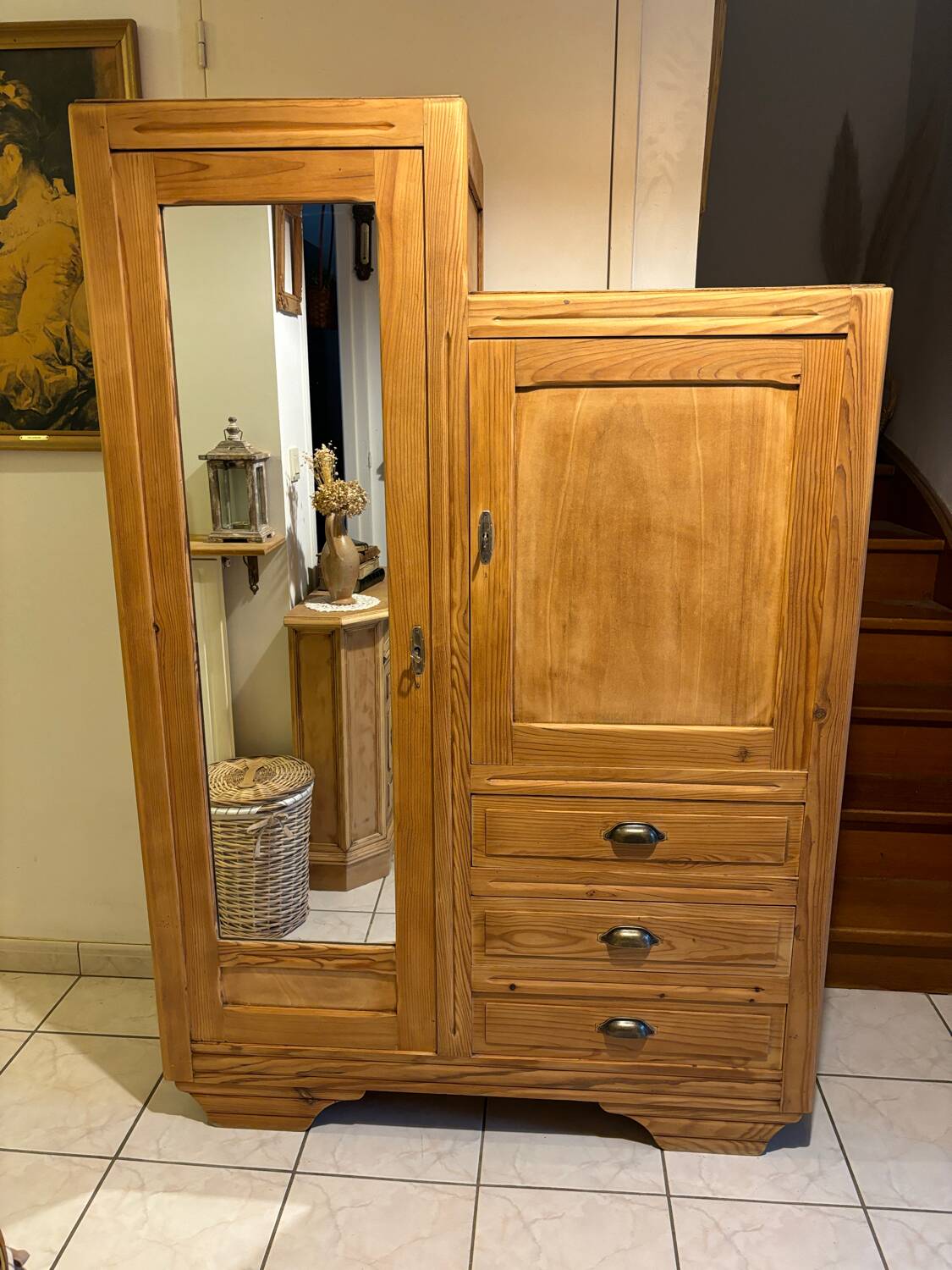 Asymmetrical raw wood wardrobe