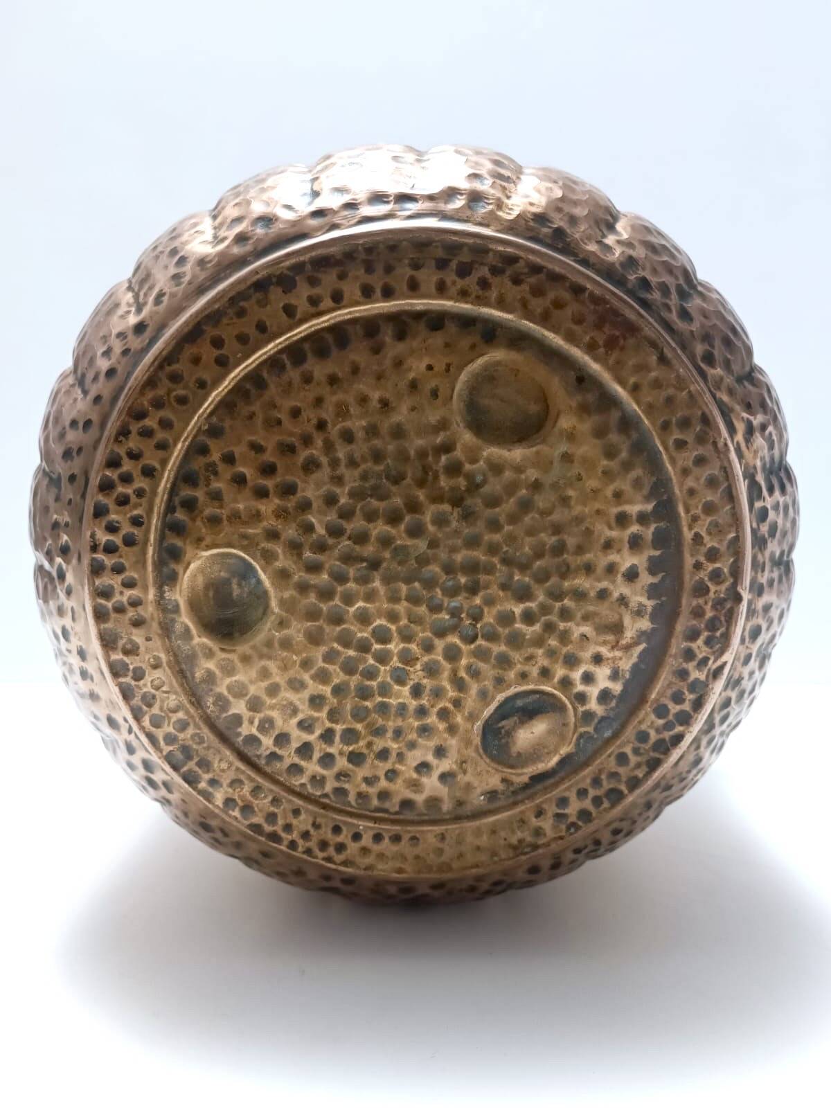 Round Embossed Copper Cachepot / Vase in the style of Egidio Casagrande