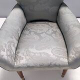 Pair of Grey Satin Lounge Chairs with Walnut Frame and Brass Feet Caps