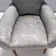 Pair of Grey Satin Lounge Chairs with Walnut Frame and Brass Feet Caps