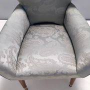 Pair of Grey Satin Lounge Chairs with Walnut Frame and Brass Feet Caps