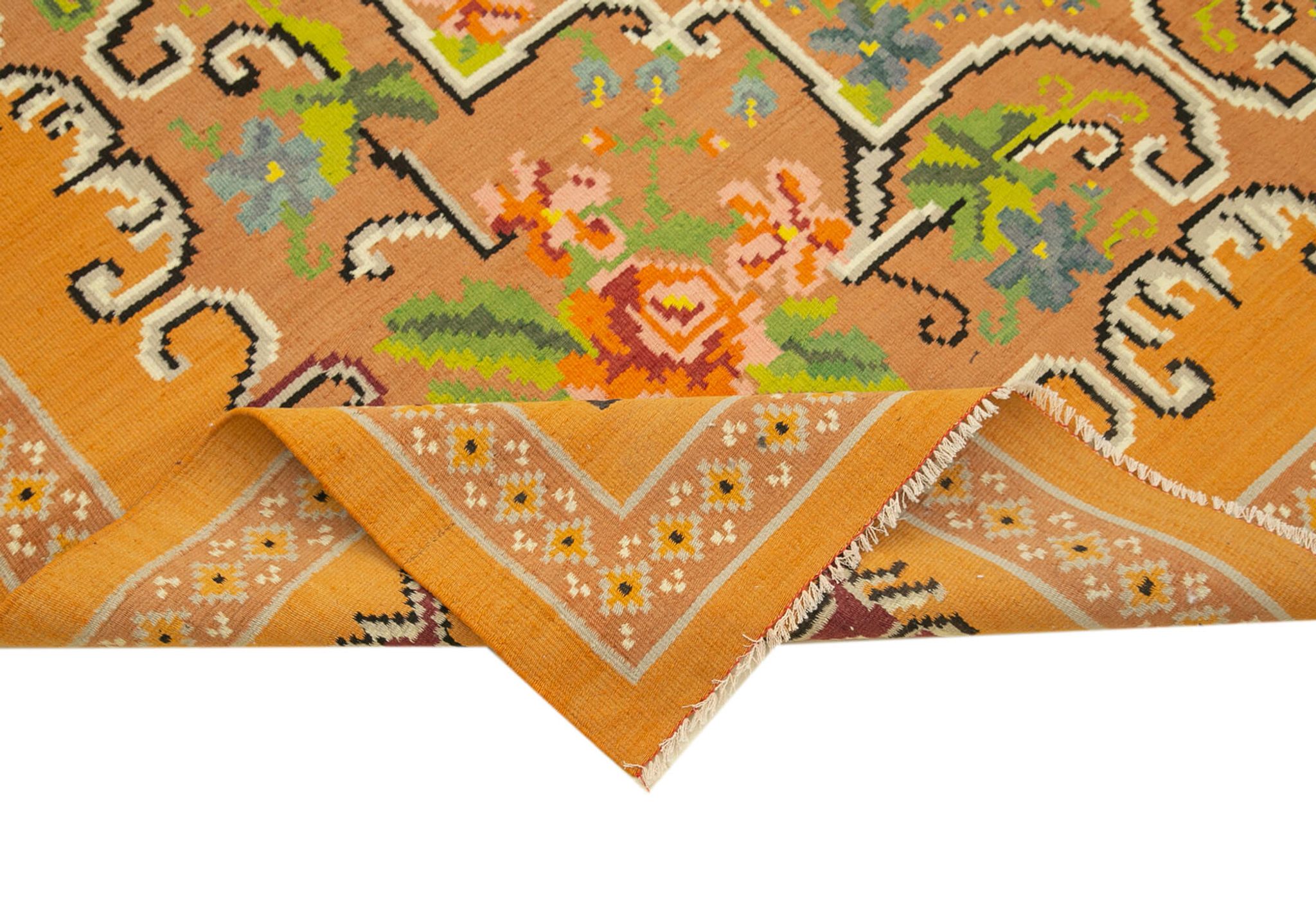 Handmade Vintage Moldovan Yellow Kilim 200 cm x 300 cm