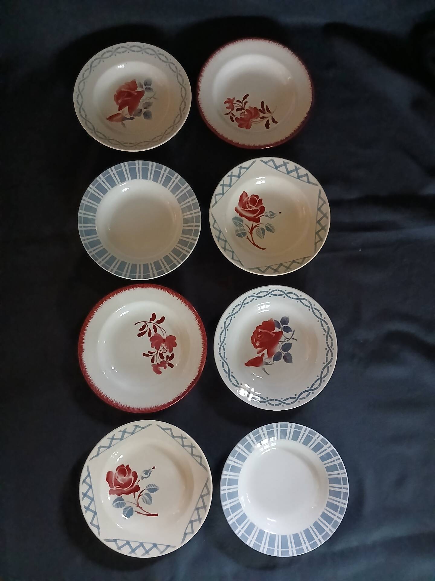 8 mismatched antique deep plates