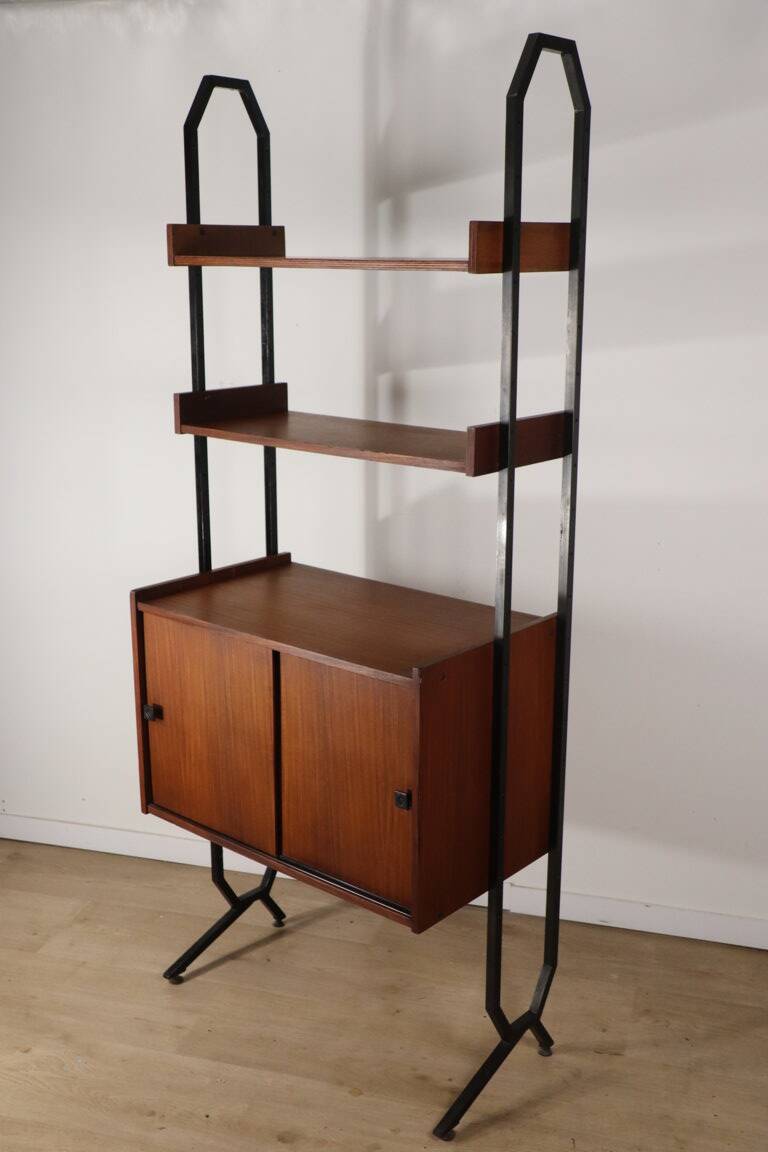 Vintage modular bookcase in wood and metal, Italy, 1960