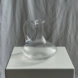 Vintage glass carafe with flattened flared belly handle H18