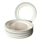 set of 9 green, white and gold Luneville plates