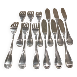 6 fish cutlery sets, 12 pieces, silver-plated metal, Christofle silversmith, Albi pattern