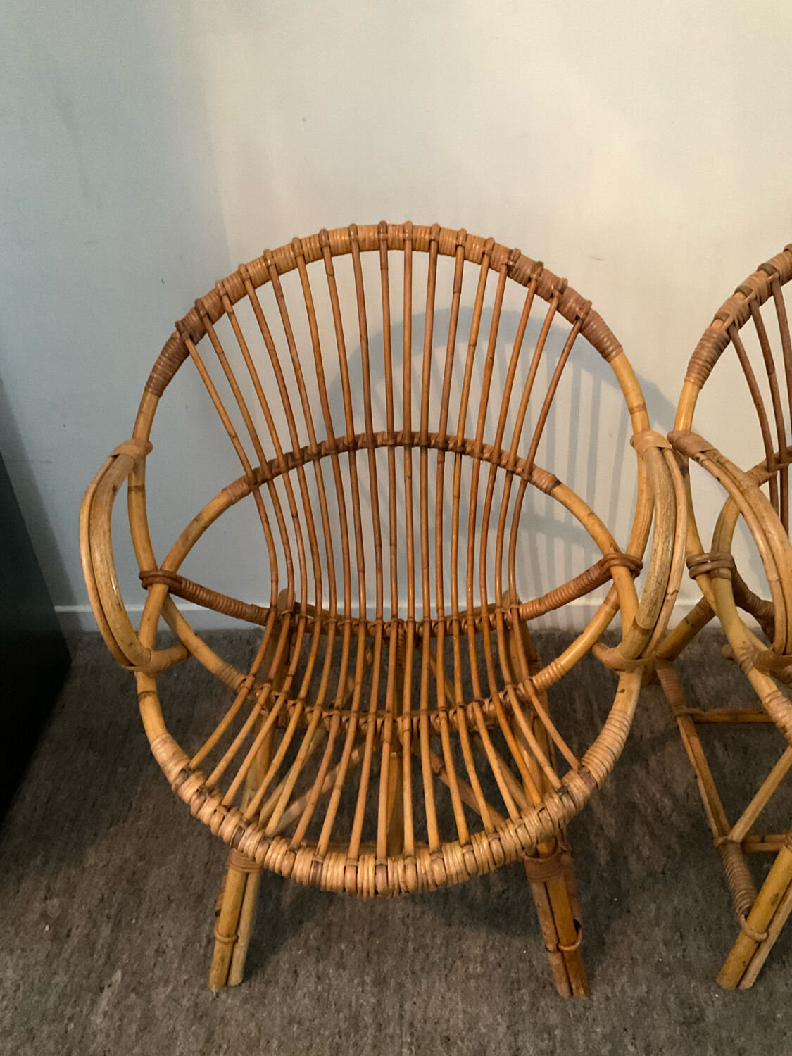 Pair of rattan shell armchairs 60s