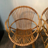 Pair of rattan shell armchairs 60s