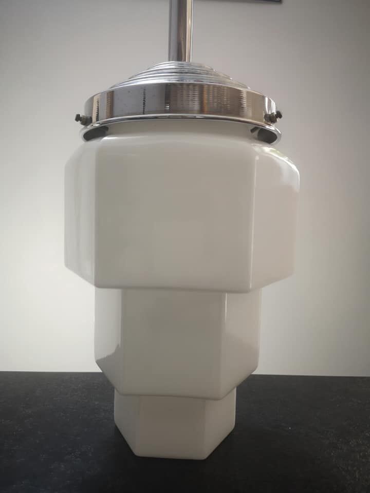 Old ceiling lamp/suspension skyscraper opaline art deco bahaus modernist 1930s tbe