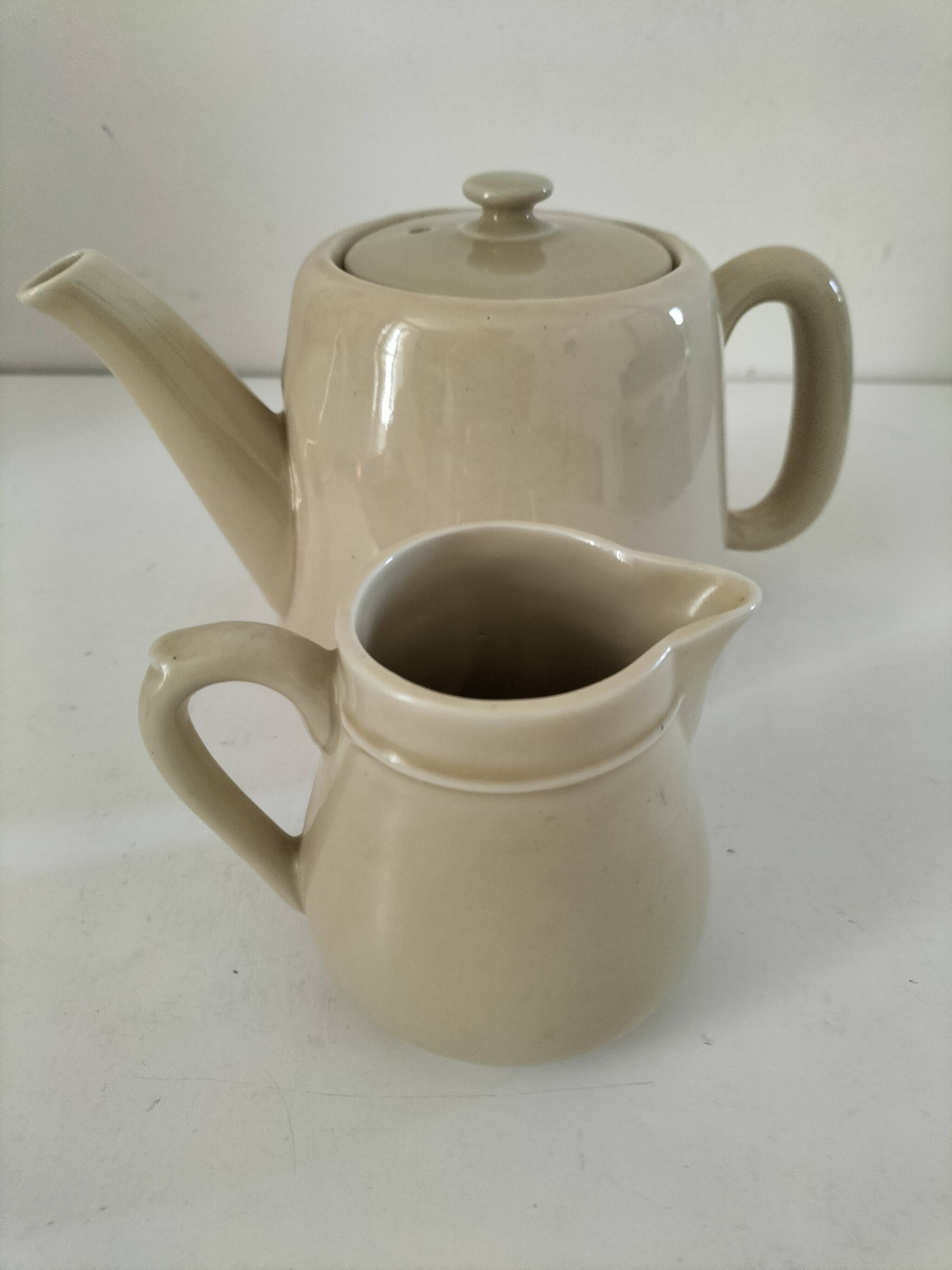 Duo teapot and milk jug in greige ceramic – Vintage bistro style
