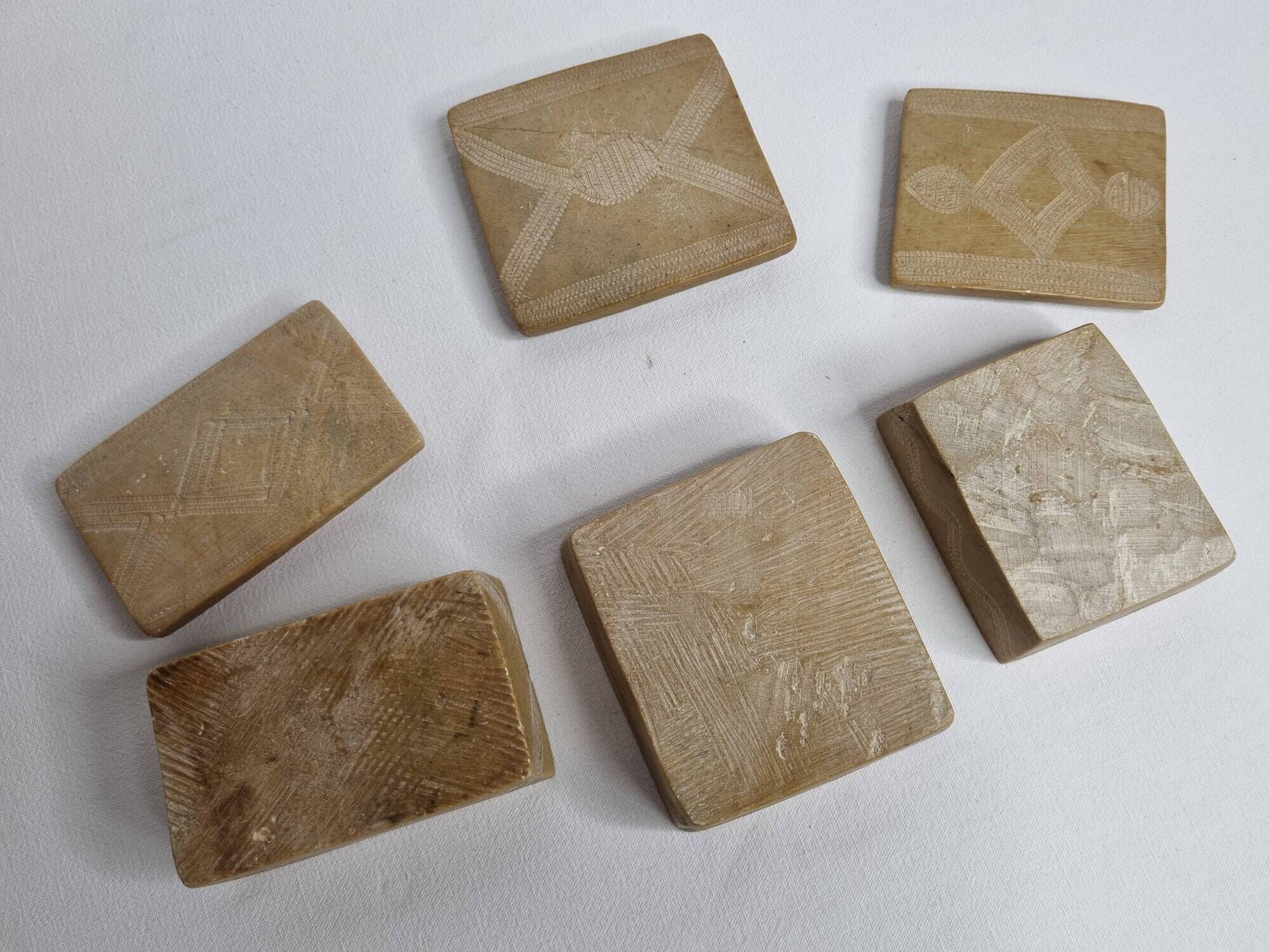 Set of three soft stone jewellery boxes decorated with traditional Tuareg motifs