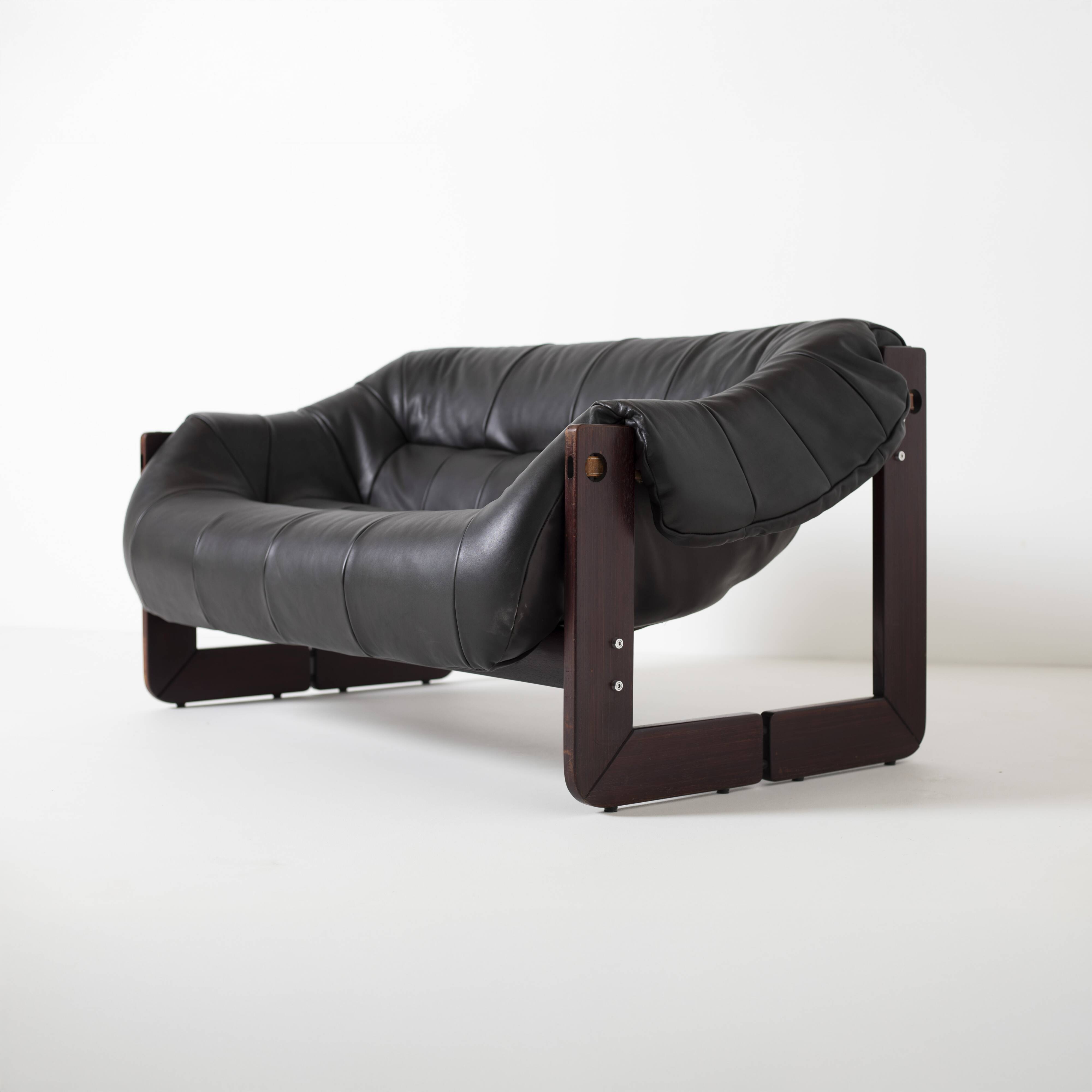 Percival Lafer loveseat Mp-97 in leather, Brazil, 1970s