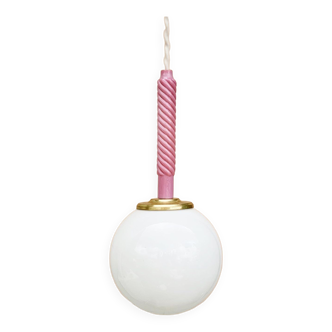 Suspension globe and candle of antique chandelier in opaline