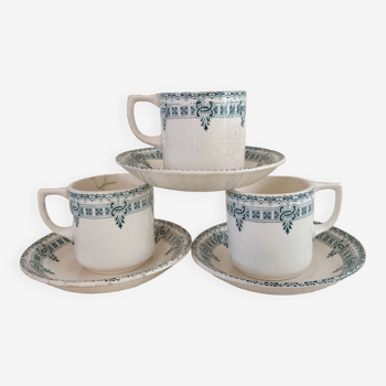 3 tasses et soucoupes terre de fer