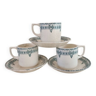 3 tasses et soucoupes terre de fer