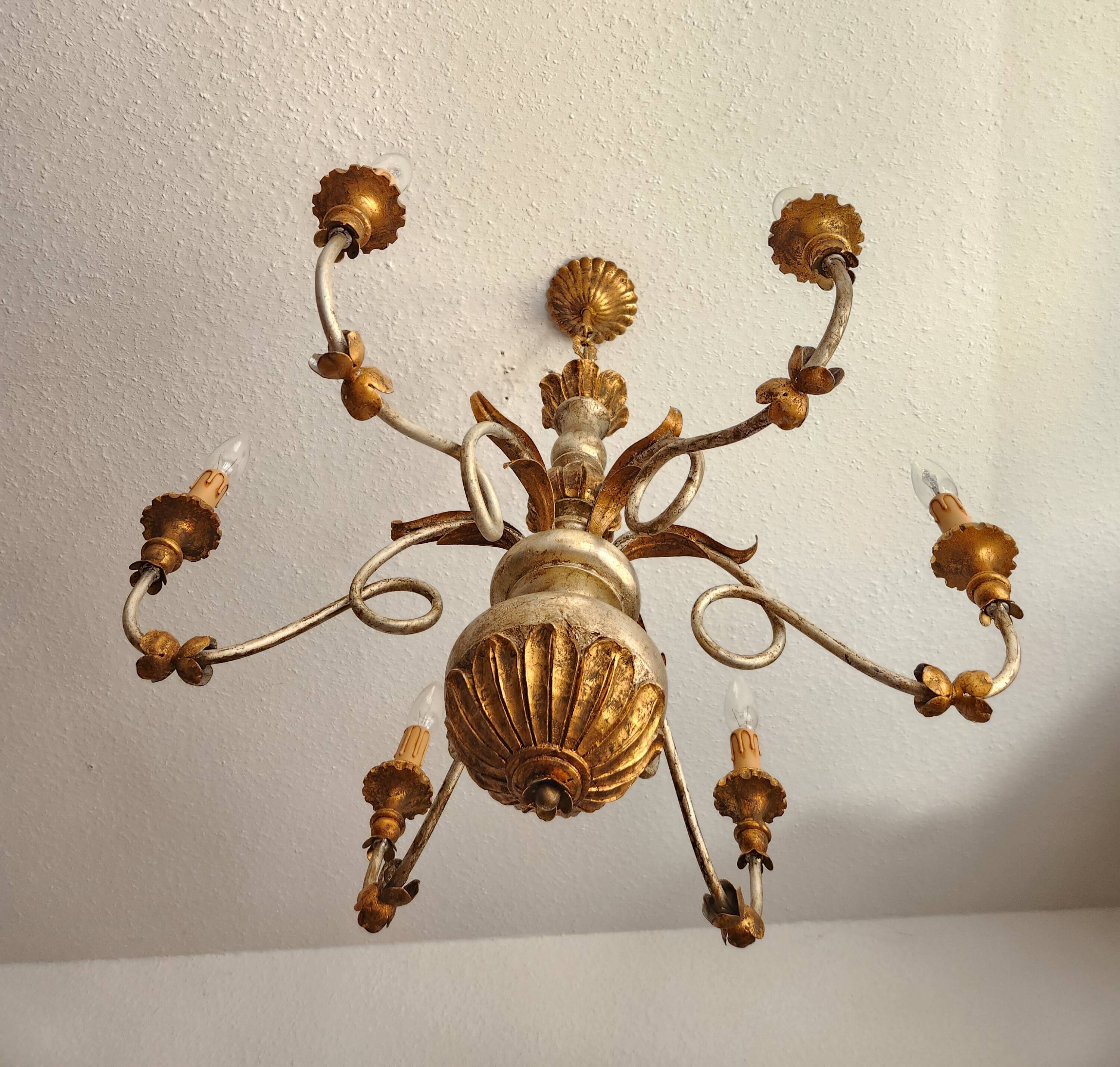 Antique gilded silver chandelier Florentine Rococo Louis XV Italy