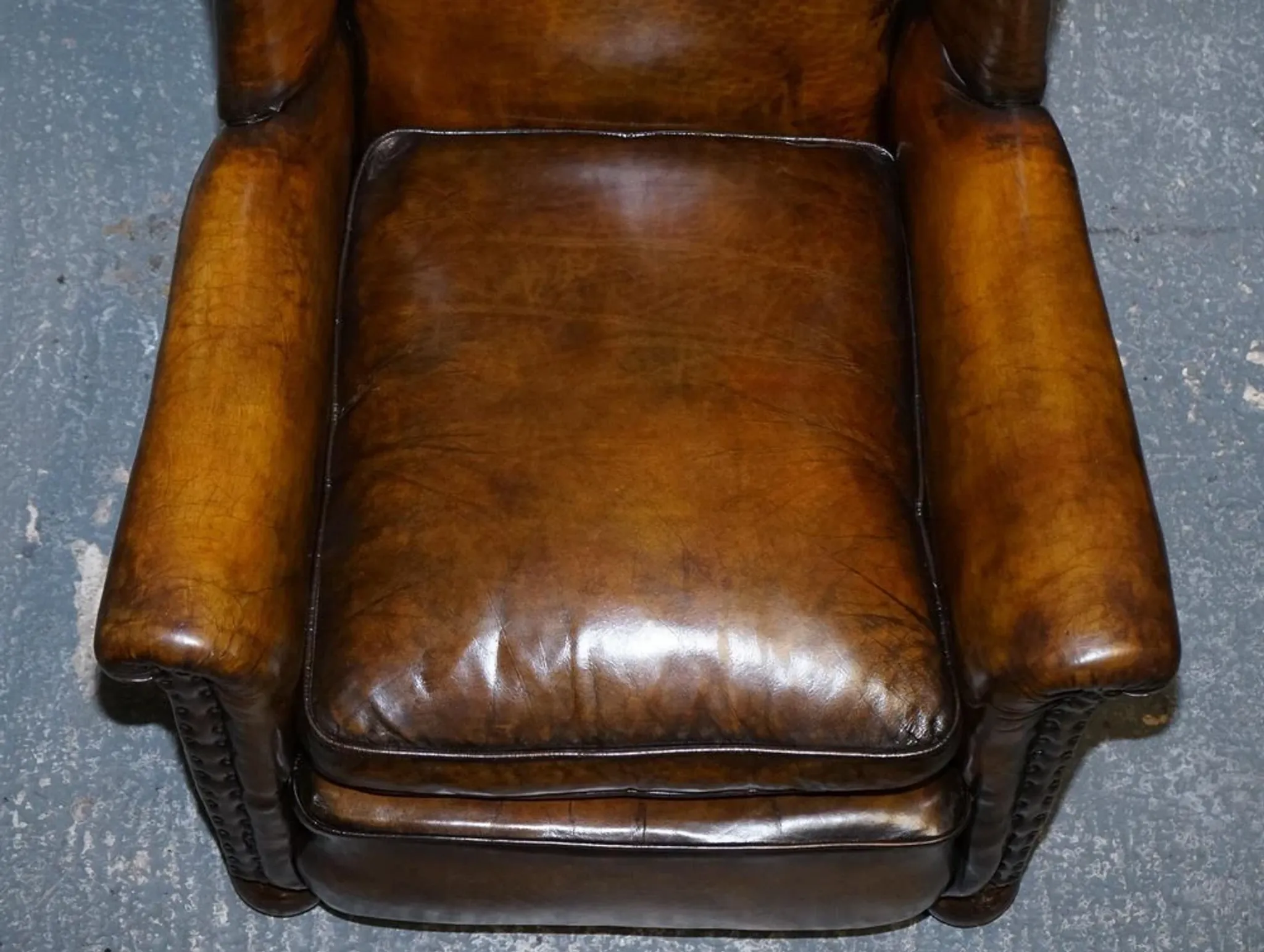 Victorian Hand-Dyed Brown Leather Reading Chair