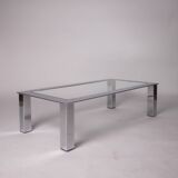 C. 1975 - Table basse moderniste en acier chromé et verre - France/Belgique