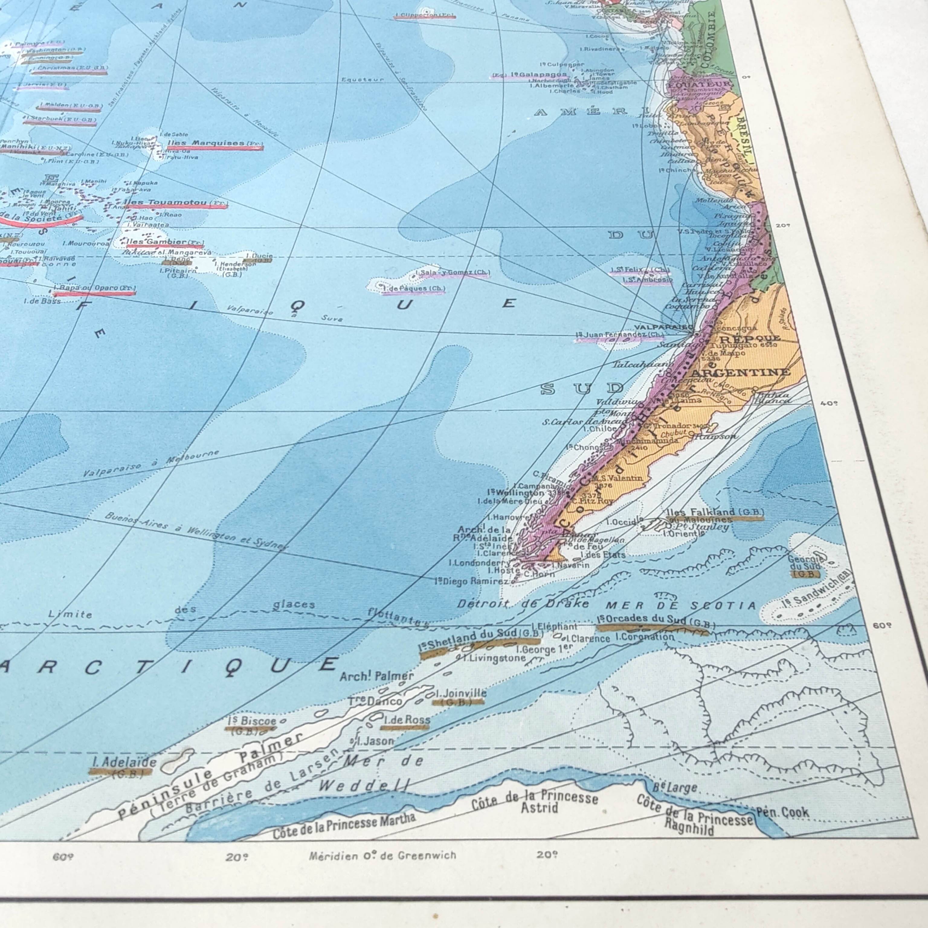 Vintage map Oceania Australia Japan 43x43cm from 1950