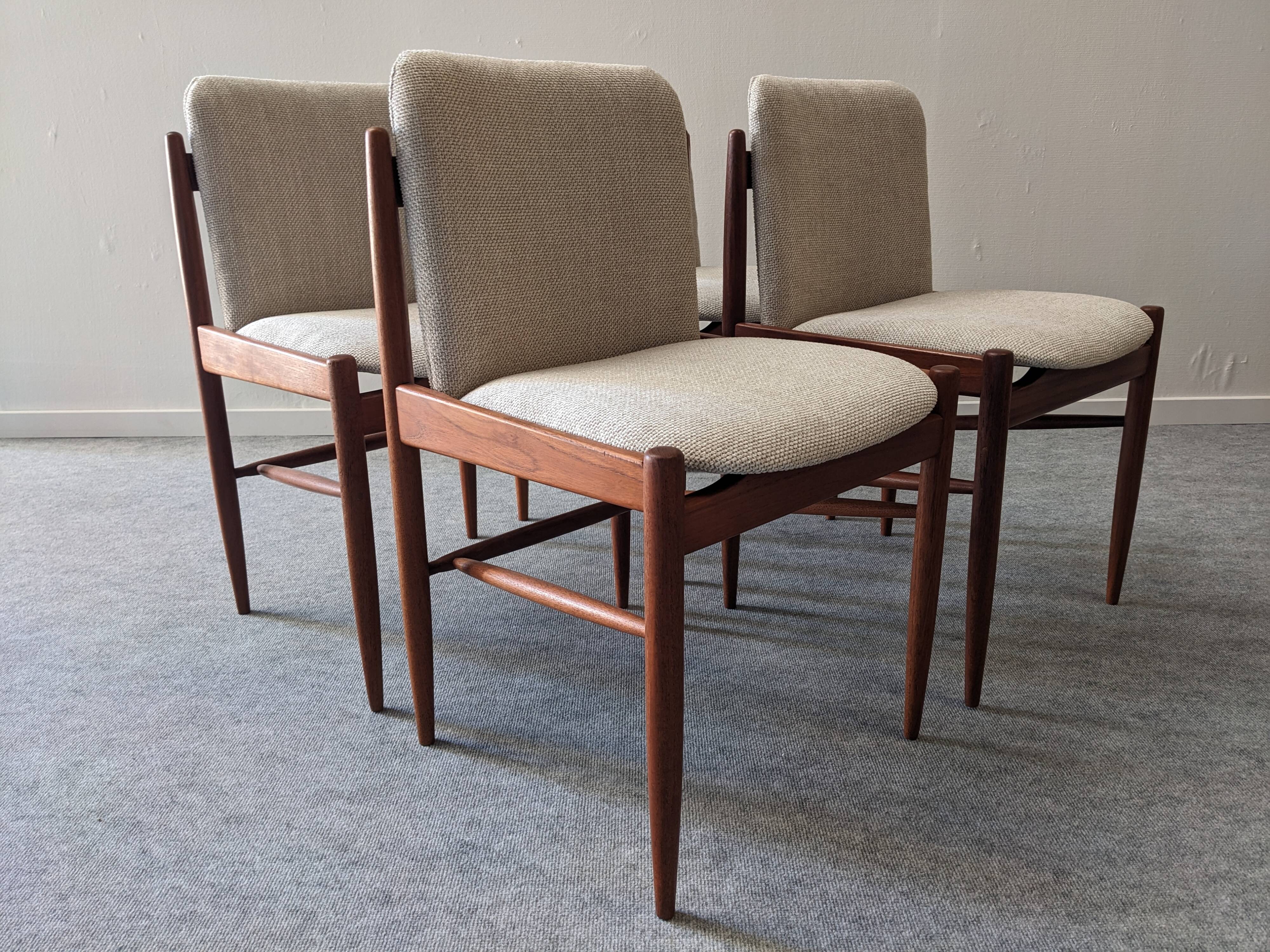 Set of 4 Scandinavian teak chairs, Denmark circa 1960.