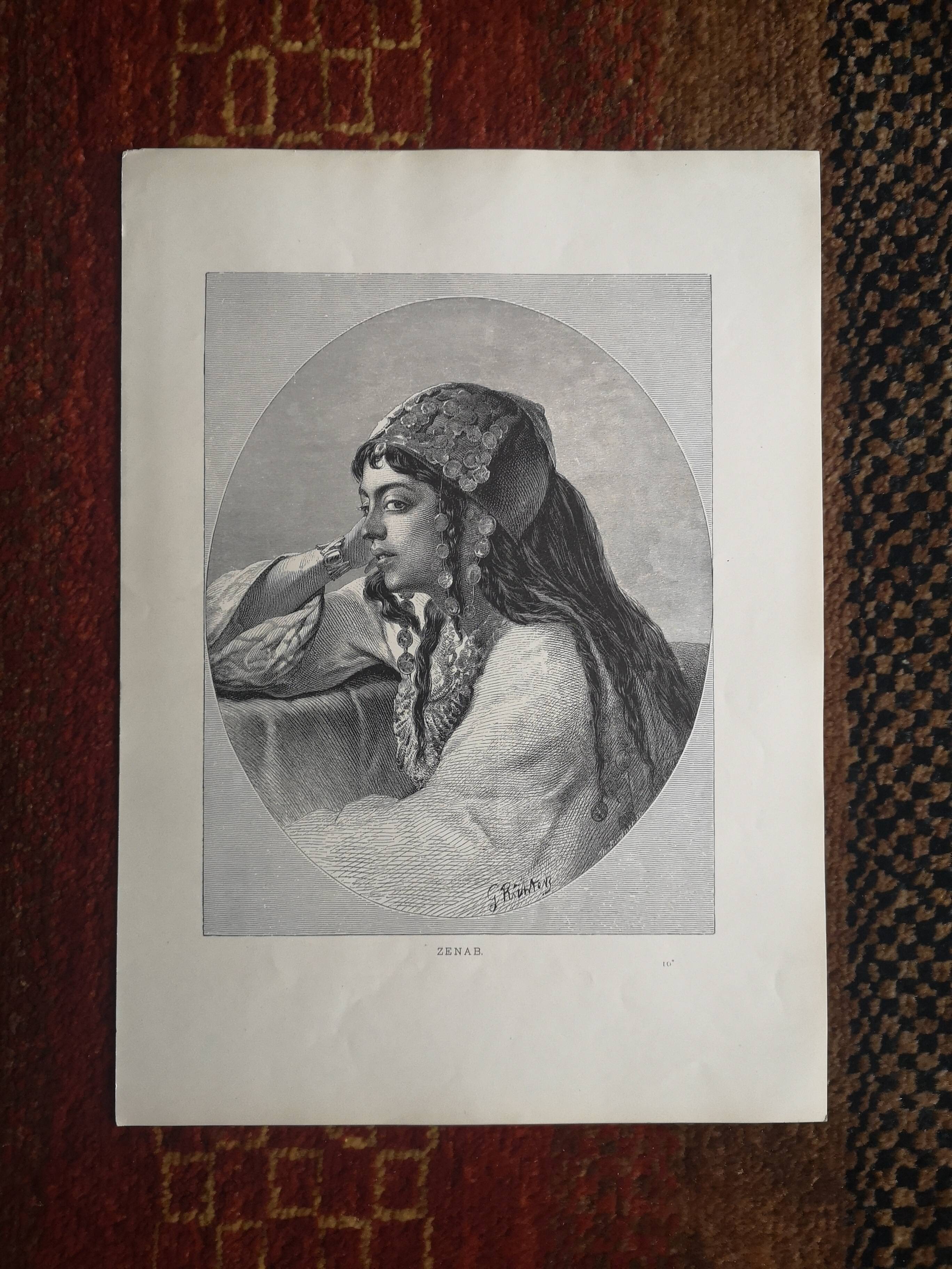 Old orientalist engraving - Gustav Richter - Late 19th century