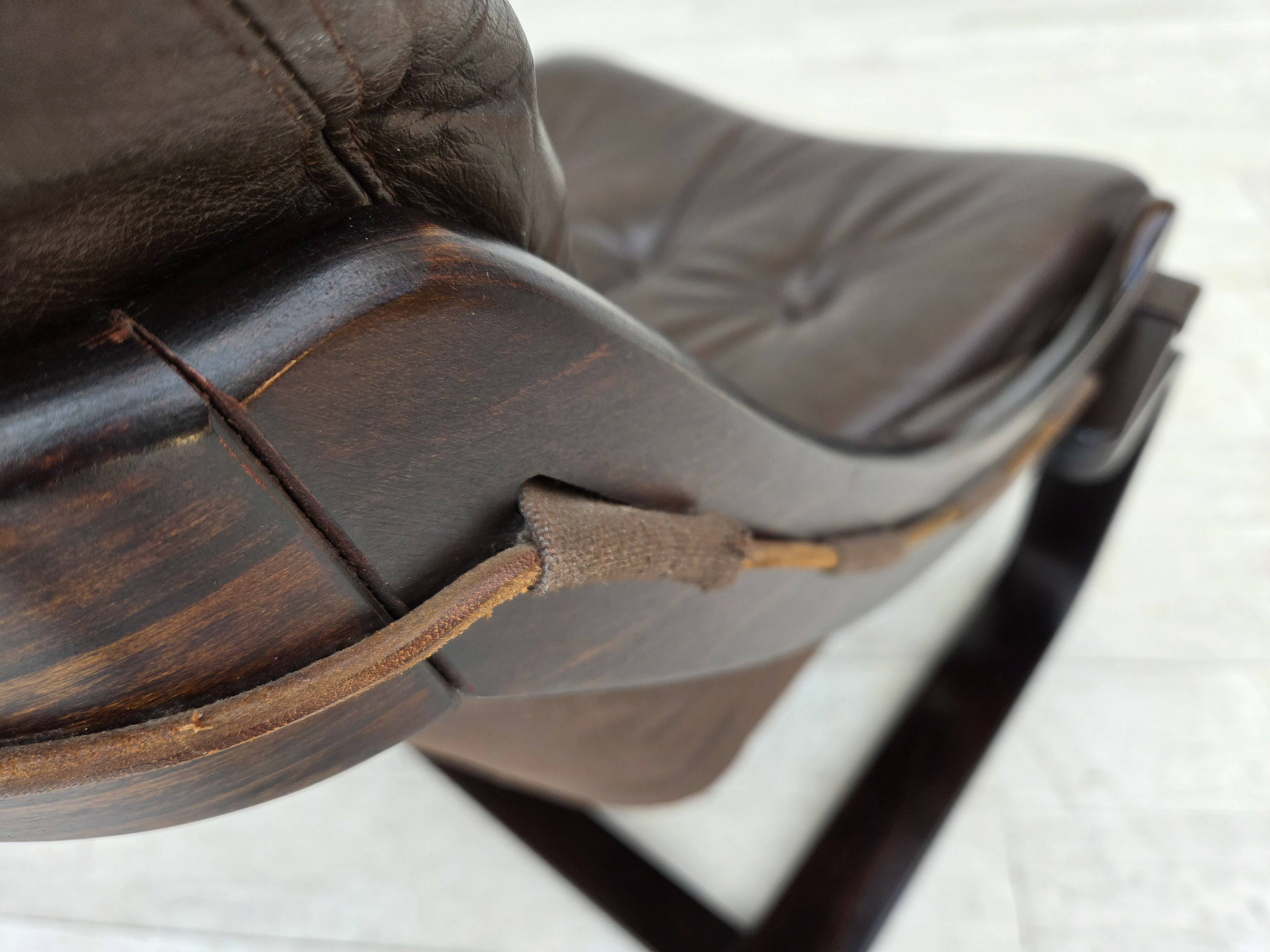 1970s, Swedish design by Åke Fribytter, armchair, furniture leather.