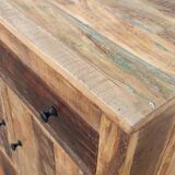 Meuble de rangement en bois ancien, 4 portes, 1 tiroir