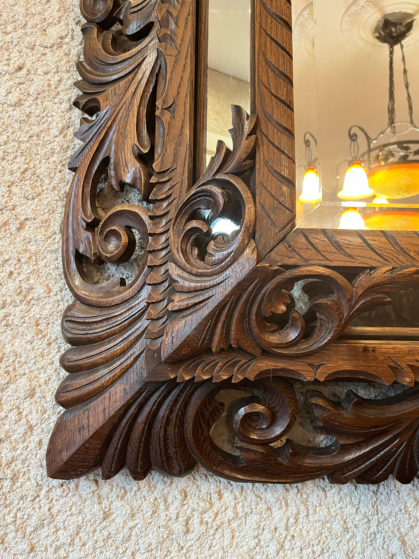 Miroir ancien chêne sculpté - Style Henri II