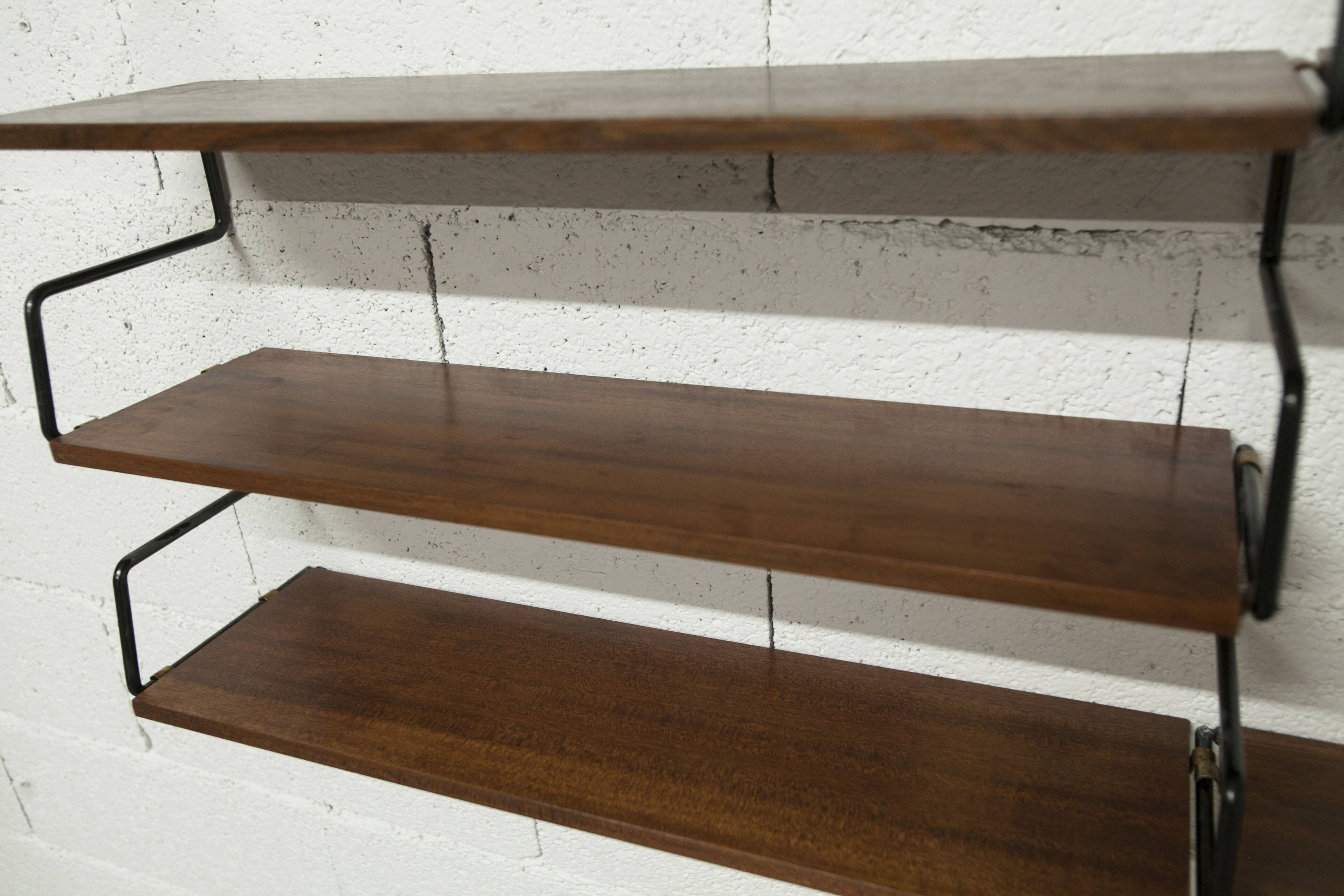 Zigzag string shelf 3 black ladders 5 teak shelves 1950